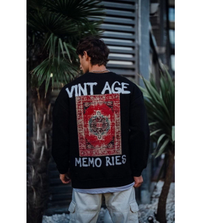 Erkek Bisiklet Yaka 3 İplik Pamuklu Baskılı SweatShirt - Siyah