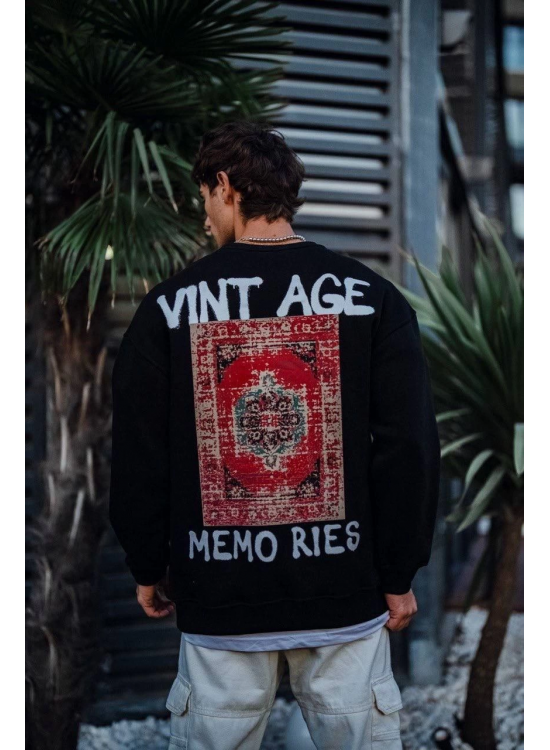 Erkek Bisiklet Yaka 3 İplik Pamuklu Baskılı SweatShirt - Siyah Erkek Bisiklet Yaka 3 İplik Pamuklu Baskılı SweatShirt - Siyah