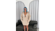 Kadın 3 İplik Pamuklu Kapüşonlu Kanguru Cepli Baskılı Oversize Hoodie Sweatshirt - Bej