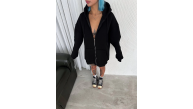 Kadın Tam Fermuarlı Cepli Kapüşonlu 3 iplik pamuklu hoodie Sweatshirt - Siyah Kadın Tam Fermuarlı Cepli Kapüşonlu 3 iplik pamuklu hoodie Sweatshirt - Siyah