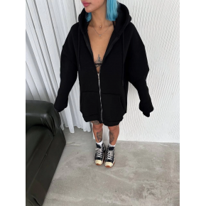 Kadın Tam Fermuarlı Cepli Kapüşonlu 3 iplik pamuklu hoodie Sweatshirt - Siyah