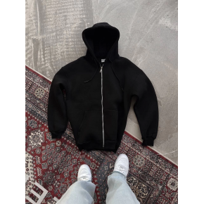 Kadın Tam Fermuarlı Cepli Kapüşonlu 3 iplik pamuklu hoodie Sweatshirt - Siyah