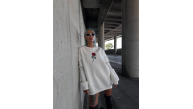 Kadın 3 iplik Pamuklu Bisiklet Yaka GÜL Baskılı SweatShirt - BeyazBeyaz
