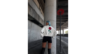 Kadın 3 iplik Pamuklu Bisiklet Yaka GÜL Baskılı SweatShirt - BeyazBeyaz