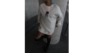 Kadın 3 iplik Pamuklu Bisiklet Yaka GÜL Baskılı SweatShirt - BeyazBeyaz