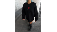 Kadın Oversize Kapüşonlu Cepli GÜL Baskılı 3 İplik Pamuklu Hoodie Sweatshirt - Siyah Kadın Oversize Kapüşonlu Cepli GÜL Baskılı 3 İplik Pamuklu Hoodie Sweatshirt - Siyah