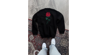Kadın Oversize Kapüşonlu Cepli GÜL Baskılı 3 İplik Pamuklu Hoodie Sweatshirt - Siyah Kadın Oversize Kapüşonlu Cepli GÜL Baskılı 3 İplik Pamuklu Hoodie Sweatshirt - Siyah
