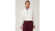 Kadın 3 İplik Pamuklu Oversize Yarım Fermuarlı Yakalı Basic Sweatshirt - Beyaz