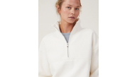 Kadın 3 İplik Pamuklu Oversize Yarım Fermuarlı Yakalı Basic Sweatshirt - Beyaz