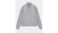 Kadın 3 İplik Pamuklu Oversize Yarım Fermuarlı Yakalı Basic Sweatshirt - Gri