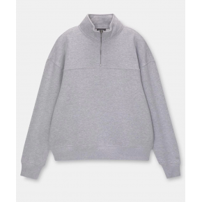 Kadın 3 İplik Pamuklu Oversize Yarım Fermuarlı Yakalı Basic Sweatshirt - Gri