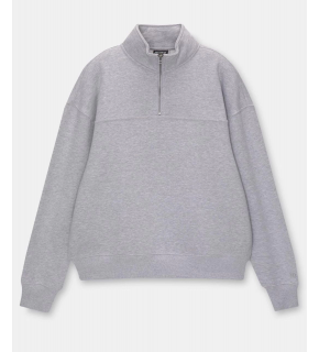 Kadın 3 İplik Pamuklu Oversize Yarım Fermuarlı Yakalı Basic Sweatshirt - Gri