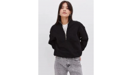 Kadın 3 İplik Pamuklu Oversize Yarım Fermuarlı Yakalı Basic Sweatshirt - Siyah