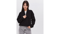 Kadın 3 İplik Pamuklu Oversize Yarım Fermuarlı Yakalı Basic Sweatshirt - Siyah