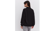 Kadın 3 İplik Pamuklu Oversize Yarım Fermuarlı Yakalı Basic Sweatshirt - Siyah