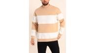 Erkek 3 iplik pamuklu Parçalı Bisiklet Yaka SweatShirt - Bej Erkek 3 iplik pamuklu Parçalı Bisiklet Yaka SweatShirt - Bej