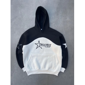 Kadın 3 İplik Pamuklu Parçalı Nakış İşlemelı Kapüşonlu SweatShirt Hoodie - Siyah