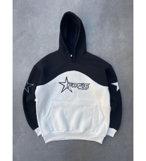 Kadın 3 İplik Pamuklu Parçalı Nakış İşlemelı Kapüşonlu SweatShirt Hoodie - Siyah