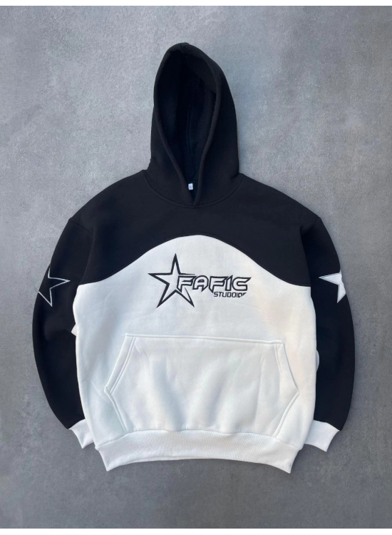 Kadın 3 İplik Pamuklu Parçalı Nakış İşlemelı Kapüşonlu SweatShirt Hoodie - Siyah