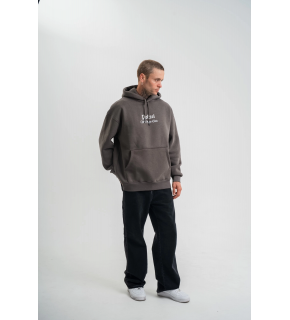 Erkek 3 İplik Kapüşonlu Hoodie Dijital Patchli SweatShirt - Füme