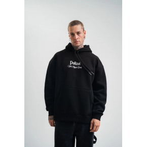 Erkek 3 İplik Pamuklu Kapüşonlu Baskılı Cepli Oversize Sweatshirt Hoodie - Siyah