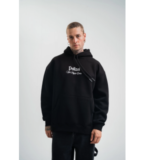 Erkek 3 İplik Pamuklu Kapüşonlu Baskılı Cepli Oversize Sweatshirt Hoodie - Siyah