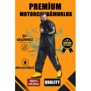Erkek Premium Motorcu Kurye Yağmurluk Takım Su Geçirmez PVC Kumaş Reflektörlü  - Siyah