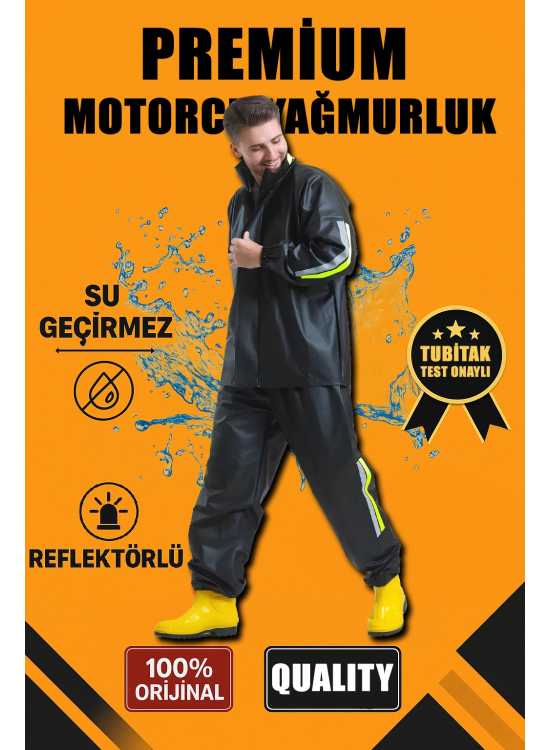 Erkek Premium Motorcu Kurye Yağmurluk Takım Su Geçirmez PVC Kumaş Reflektörlü - Siyah Erkek Premium Motorcu Kurye Yağmurluk Takım Su Geçirmez PVC Kumaş Reflektörlü - Siyah