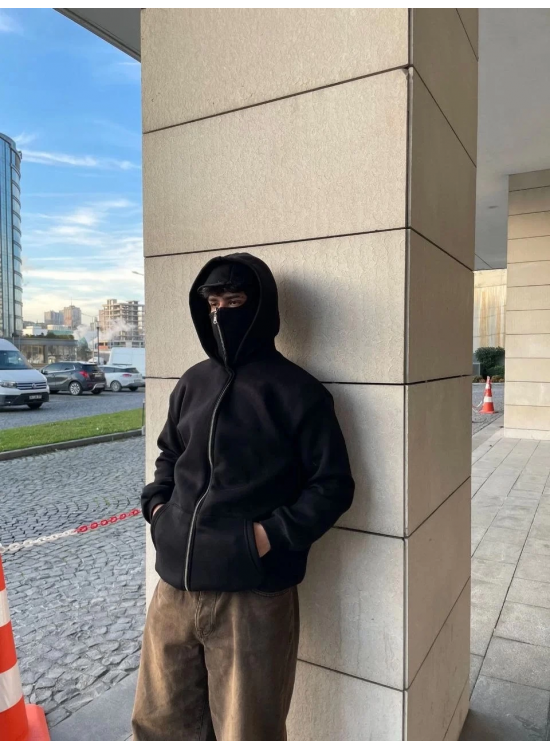 Samuray Ninja Çift Kapşonlu ZIP Fermuarlı Kanguru Çepli Tam Fermuarlı Hoodie Swetshirt - Siyah Samuray Ninja Çift Kapşonlu ZIP Fermuarlı Kanguru Çepli Tam Fermuarlı Hoodie Swetshirt - Siyah