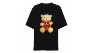 14 Şubat Sevgililer Günü I Love You Ayı Baskılı Oversize Bisiklet Yaka T-shirt - Siyah