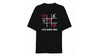 14 Şubat Sevgililer Günü Love Always Wins Baskılı Oversize Bisiklet Yaka T-shirt - Siyah
