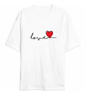 14 Şubat Tişört Sevgililer Günü İçin Özel Tasarım Love Baskılı T-shirt - Beyaz