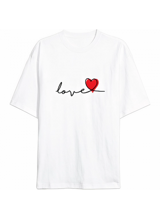 14 Şubat Tişört Sevgililer Günü İçin Özel Tasarım Love Baskılı T-shirt - Beyaz