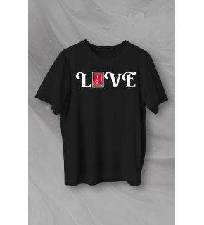 14 Şubat Sevgililer Günü Love Baskılı Oversize Bisiklet Yaka T-shirt - Siyah