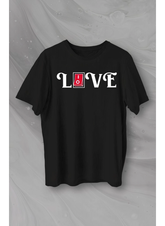 14 Şubat Sevgililer Günü Love Baskılı Oversize Bisiklet Yaka T-shirt - Siyah