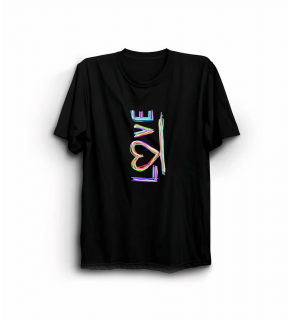 14 Şubat Sevgililer Günü Love Baskılı Oversize Bisiklet Yaka T-shirt - Siyah
