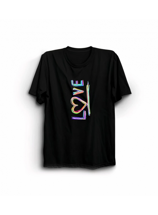 14 Şubat Sevgililer Günü Love Baskılı Oversize Bisiklet Yaka T-shirt - Siyah