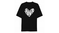 14 Şubat Sevgililer Günü Love Kalp Baskılı Oversize Bisiklet Yaka T-shirt - Siyah