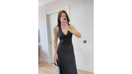 Kadın Sırt dekolteli Uzun Elbise - Siyah