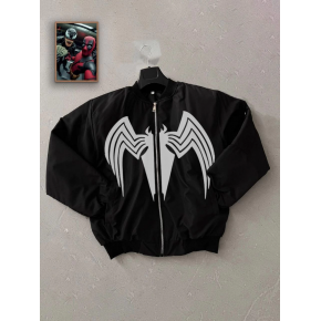 Erkek Cepli Mont Venom Örümcek Desenli Bomber Kol Fermuarlı Ceket - Siyah