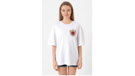 Türk Arma Baskılı Oversize Bisiklet Yaka Günlük T-shirt - Beyaz Türk Arma Baskılı Oversize Bisiklet Yaka Günlük T-shirt - Beyaz