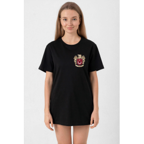 Türk Arma Baskılı Oversize Bisiklet Yaka Günlük T-shirt - Siyah