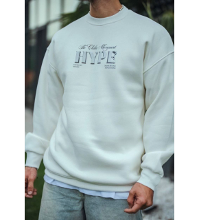 Erkek 3 İplik Pamuklu Bisiklet Yaka Baskılı SweatShirt - Beyaz
