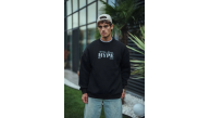 Erkek 3 İplik Pamuklu Bisiklet Yaka Baskılı SweatShirt - Siyah