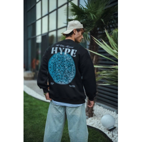 Erkek 3 İplik Pamuklu Bisiklet Yaka Baskılı SweatShirt - Siyah
