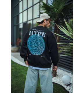 Erkek 3 İplik Pamuklu Bisiklet Yaka Baskılı SweatShirt - Siyah