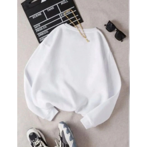 Kadın 3 İplik Pamuklu Bisikilet Yaka SweatShirt - Beyaz