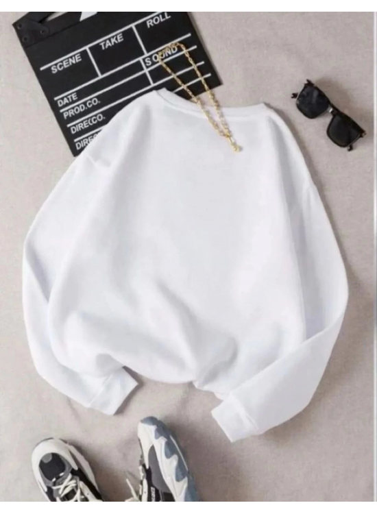 Kadın 3 İplik Pamuklu Bisikilet Yaka SweatShirt - Beyaz