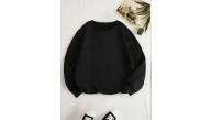 Kadın 3 İplik Pamuklu Bisikilet Yaka SweatShirt - Siyah