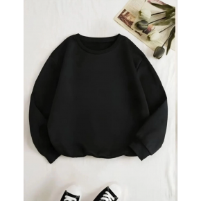 Kadın 3 İplik Pamuklu Bisikilet Yaka SweatShirt - Siyah